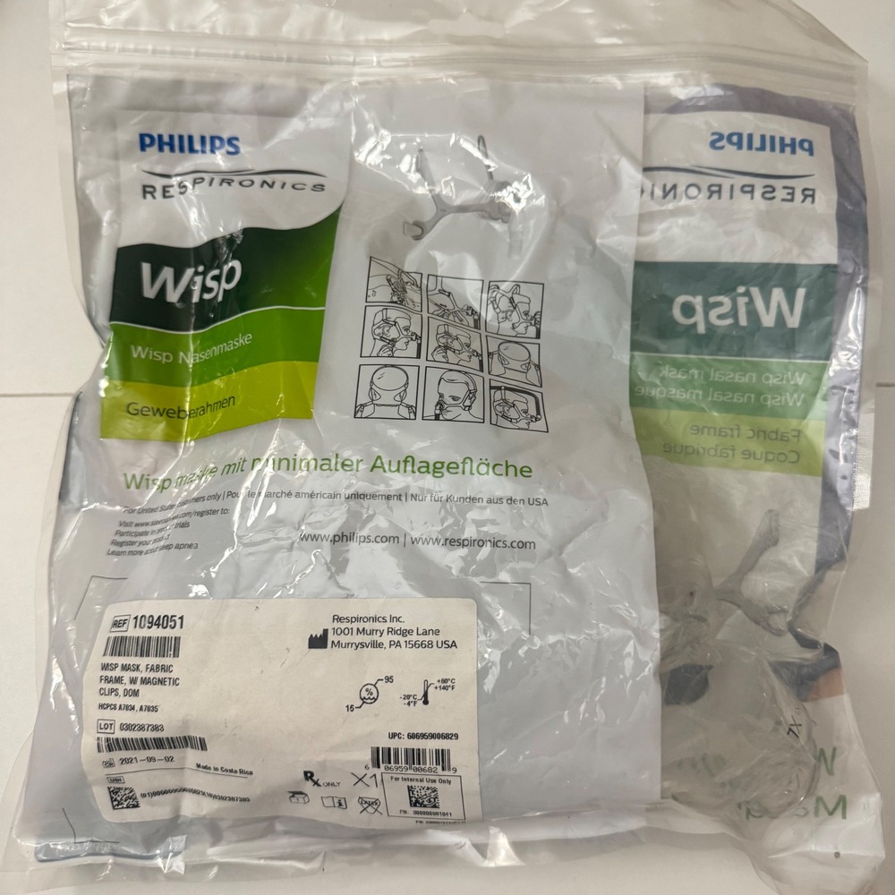 Philips Respironics Wisp Nasal Mask Fabric Frame Magnetic Clips XL 1094051